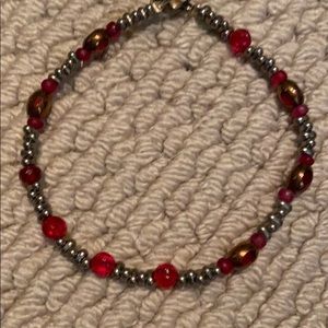 Red and silver beaded anklet
